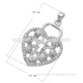 34*24mm silver plated full diamond heart bead charms